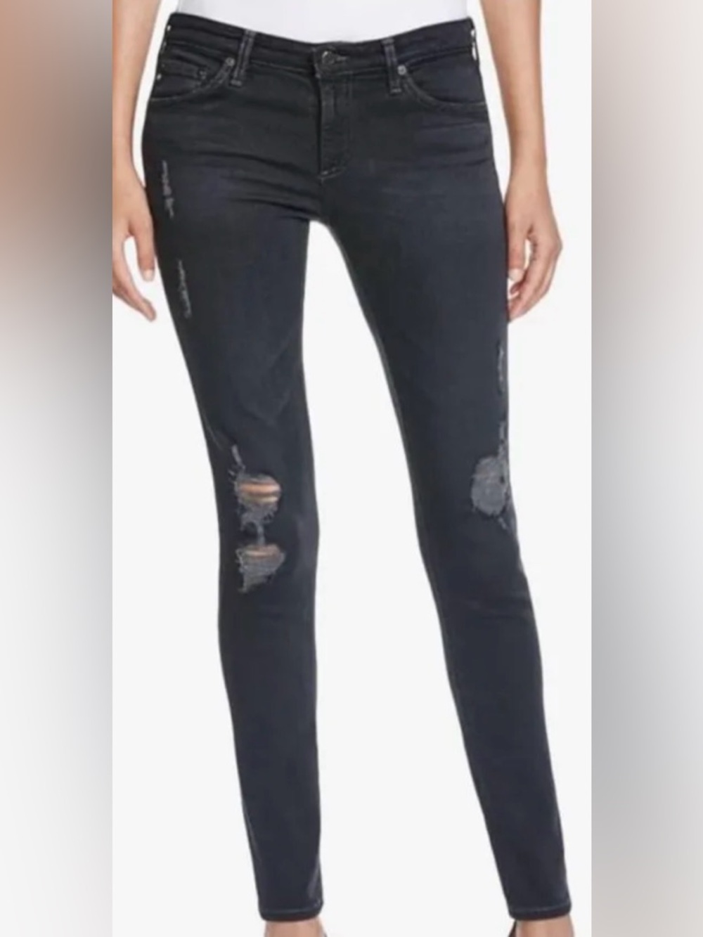 Adriano Goldschmeid The Legging Ankle Super Skinny Black Distressed Jeans 28